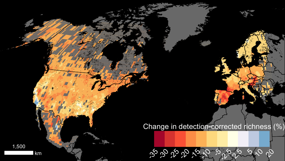 Map showing declining bumblebees