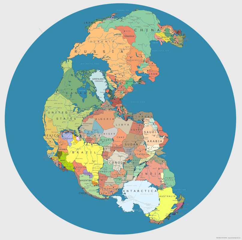 Pangea with country names