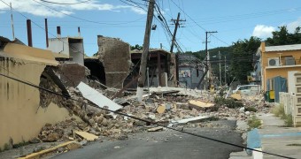 Fallen buildings after an earthquake in Puerto Rico